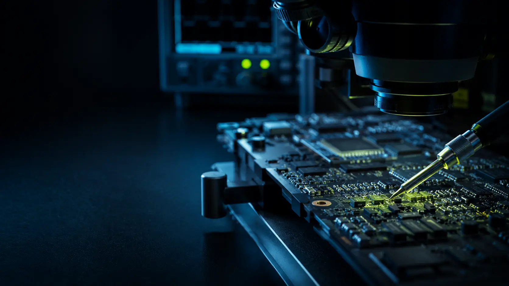 Laptop motherboard repair under a professional microscope in Calgary